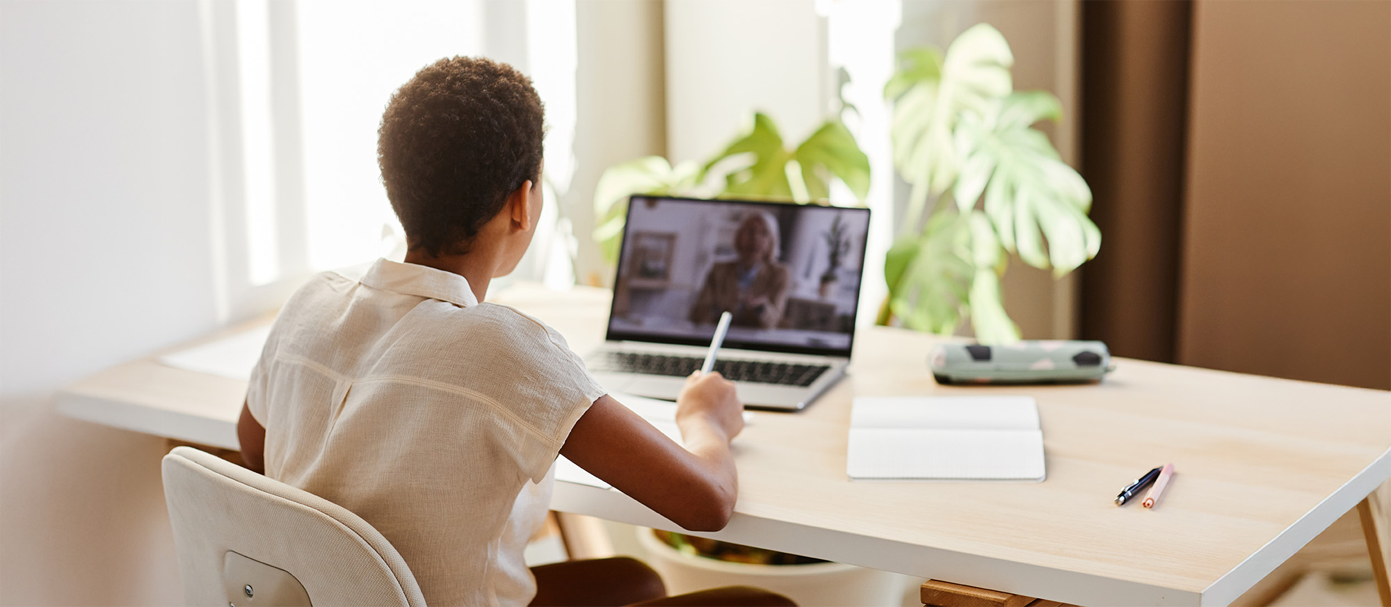 Girl Watching Online Lesson at Home